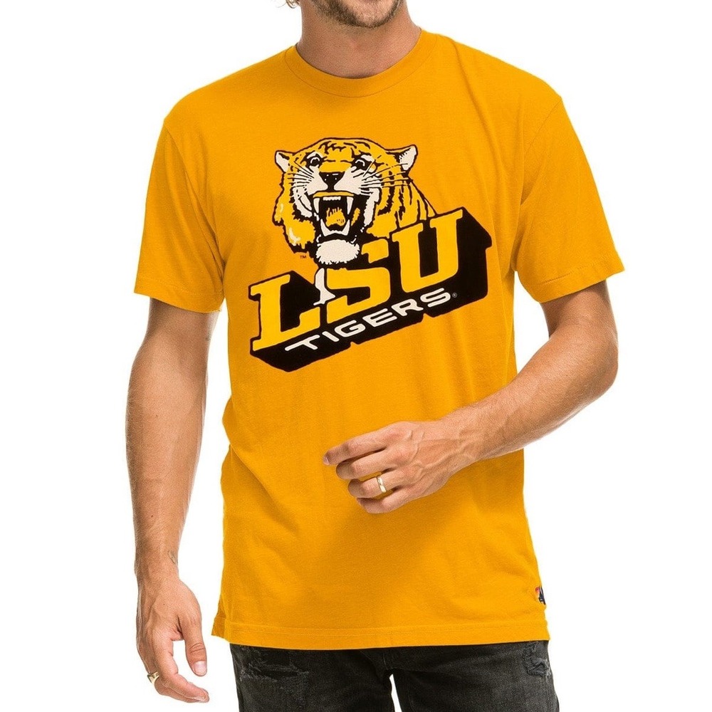 Aviator Nation NCAA College LSU Bolt Crew Tee Shirt Gold Yellow Size XL